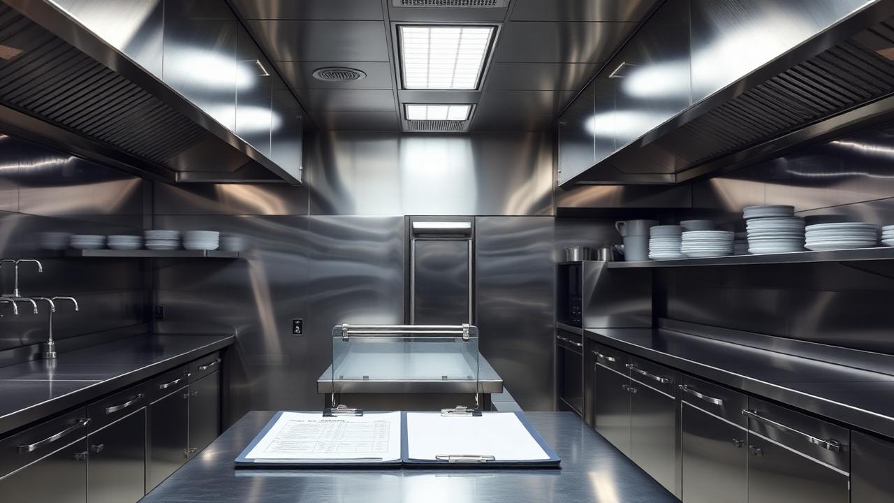 Commercial kitchen back-of-house area during a scheduled pest service visit