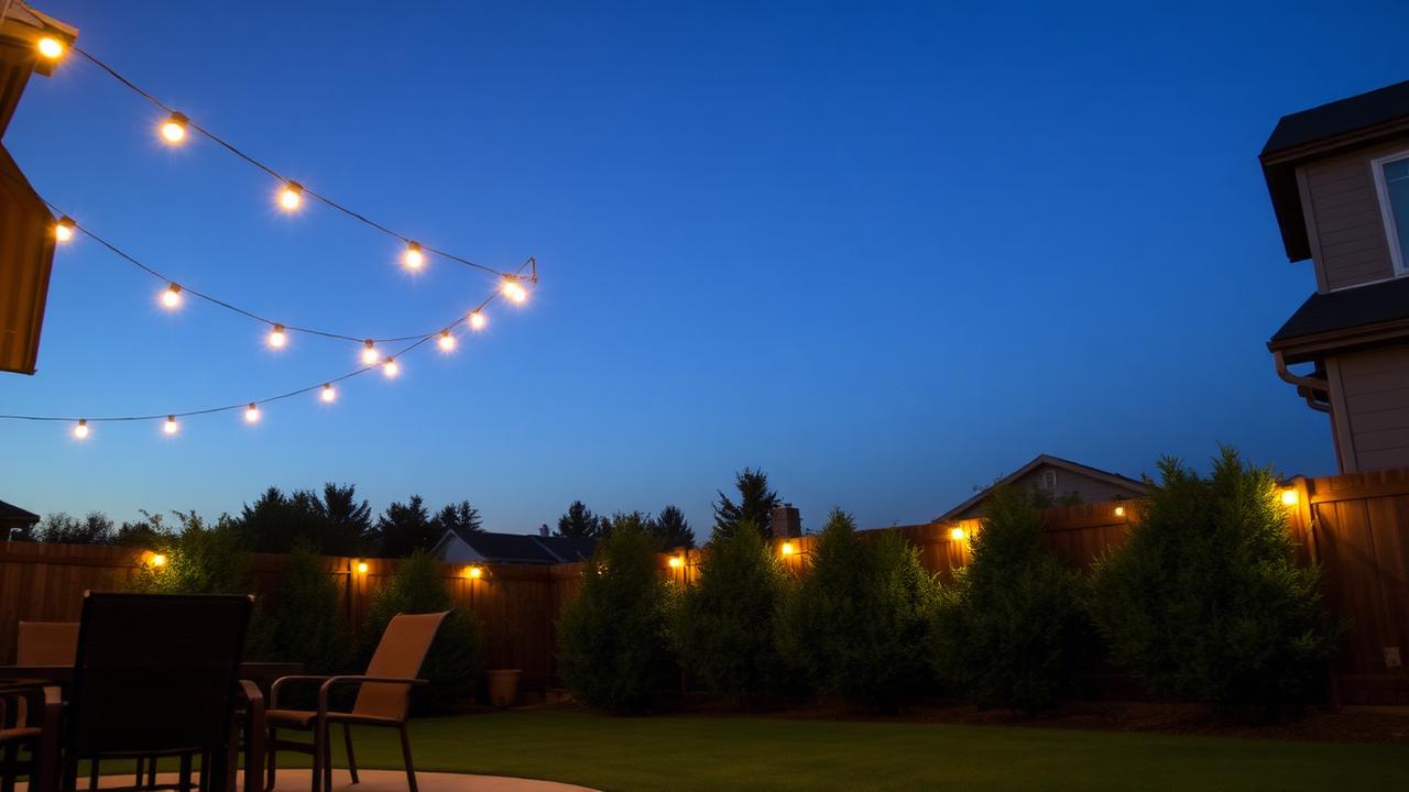 Backyard patio at dusk protected by a residential mosquito treatment